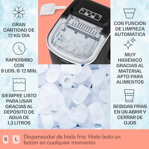 Klarstein Maquina de Hielo para Encimera, Maquina Hacer Cubitos de Hielo para Casa, Producción 20 kg., Depósito Agua Capacidad 3 l., Hielos Grandes y Pequeños, Ice Maker Sistema Auto Limpieza