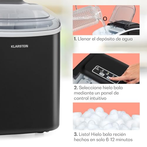 Klarstein Maquina de Hielo para Encimera, Maquina Hacer Cubitos de Hielo para Casa, Producción 20 kg., Depósito Agua Capacidad 3 l., Hielos Grandes y Pequeños, Ice Maker Sistema Auto Limpieza