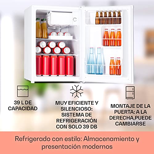 KLARSTEIN Nevera Pequeña 67L para Refrescos y Cerveza con 4L Congelador, Mini Nevera Cristal, Minibar Silencioso, Enfriador de Vino, Interior/Exterior, Frigorificos Estantes Extraíbles