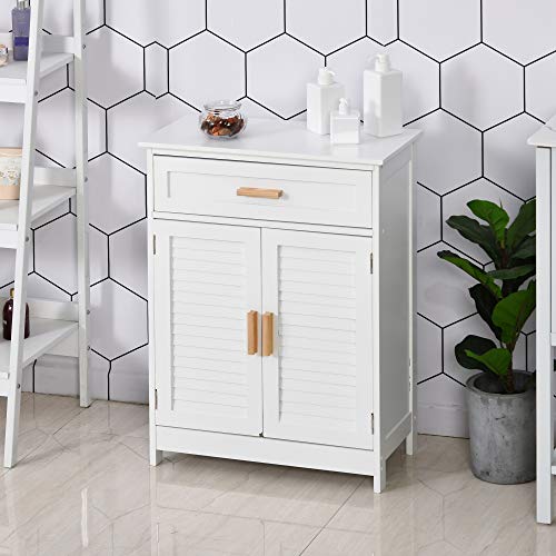 kleankin Armario Auxiliar para Baño Mueble de Baño Multifuncional con 1 Cajón 2 Puertas y Estante Ajustable Estilo Moderno 59x29x80 cm Blanco