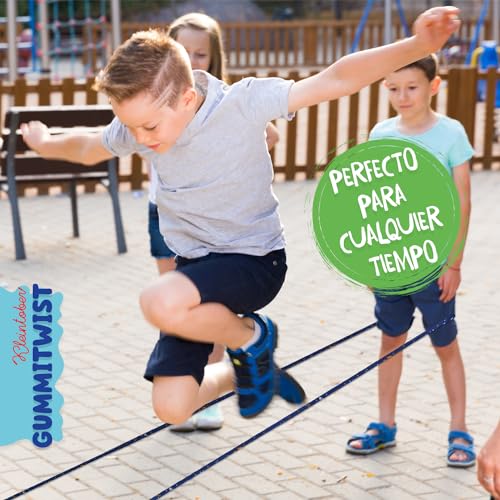 KLEINTOBER Goma elástica de Saltar para niños Premium I Juguete para Interior y Exterior I Banda Azul con Instrucciones para Juegos I Ideal para Fiestas de cumpleaños