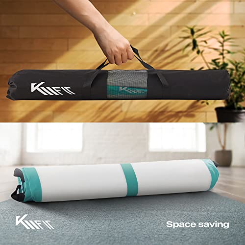 KM Fit - Esterilla de gimnasia inflable Airtrack para gimnasio, 3 m, color verde menta, incluye bolsa de transporte, bomba de aire eléctrica y juego de parches, resistente a los rayos UV