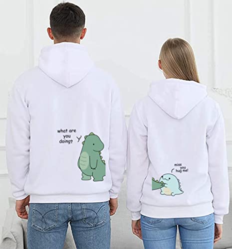 KMCOJIA Dinosaurio Lindo Sudadera con Capucha para Pareja, Sudadera con Capucha De Grueso De Manga Larga con Bolsillos (1 Pieza) Green Dinosaur-White-M