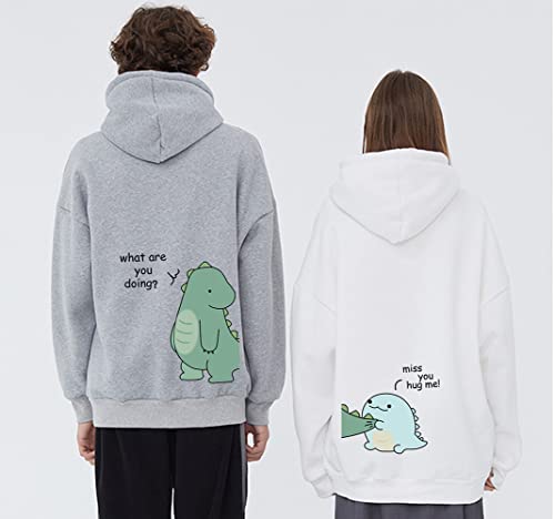 KMCOJIA Dinosaurio Lindo Sudadera con Capucha para Pareja, Sudadera con Capucha De Grueso De Manga Larga con Bolsillos (1 Pieza) Green Dinosaur-White-M