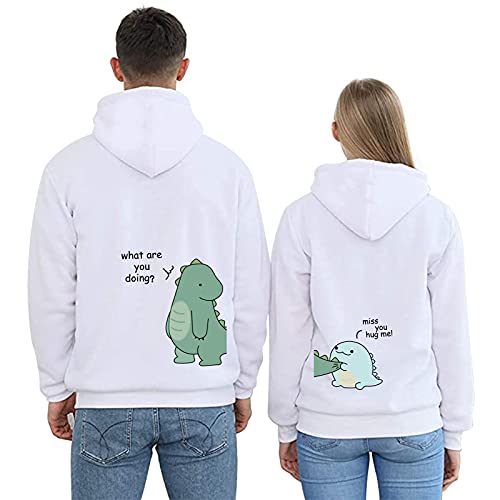 KMCOJIA Dinosaurio Lindo Sudadera con Capucha para Pareja, Sudadera con Capucha De Grueso De Manga Larga con Bolsillos (1 Pieza) Green Dinosaur-White-M