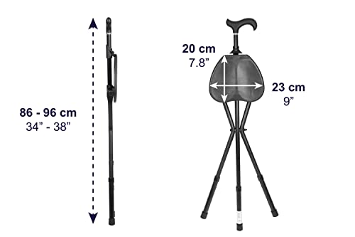 KMINA PRO - Bastones para Mayores con Silla (Altura Regulable), Bastón Silla Plegable Adulto Mayor, Bastón con Asiento Plegable 3 Patas, Silla Bastón Plegable Aluminio, Bastón con Silla para Caminar