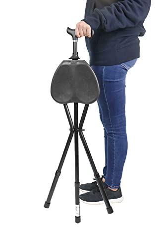 KMINA PRO - Bastones para Mayores con Silla (Altura Regulable), Bastón Silla Plegable Adulto Mayor, Bastón con Asiento Plegable 3 Patas, Silla Bastón Plegable Aluminio, Bastón con Silla para Caminar