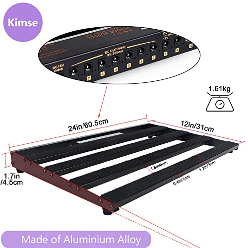 Kmise pedalera guitarra electrica, 61x31,5 x 3,5 cm Diez toma de corriente alimentación pedalboard con cable de pedal, cargador, velcro, brida para cables