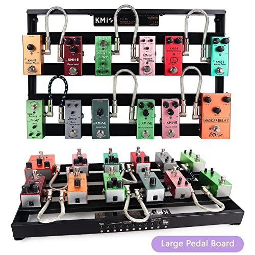 Kmise pedalera guitarra electrica, 61x31,5 x 3,5 cm Diez toma de corriente alimentación pedalboard con cable de pedal, cargador, velcro, brida para cables