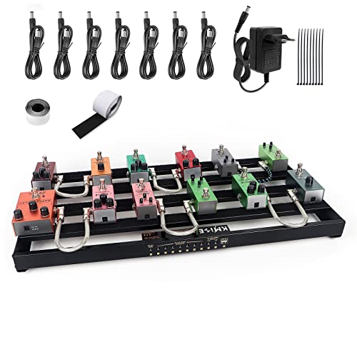 Kmise pedalera guitarra electrica, 61x31,5 x 3,5 cm Diez toma de corriente alimentación pedalboard con cable de pedal, cargador, velcro, brida para cables