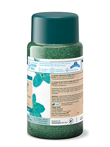 Kneipp Sales de baño Goodbye Stress – Sal natural puro de la salina Luisenhall con aceite esencial natural y extracto de menta de agua, transforma el estrés en energía positiva, 600 g