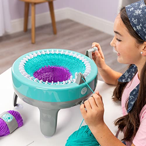 Knitting Circle Station for Kids | Kit de Manualidades para niños para Principiantes, máquina de Tejer pequeña, Guantes de Punto, Sombreros y Bufandas con Hilos de Dos Colores