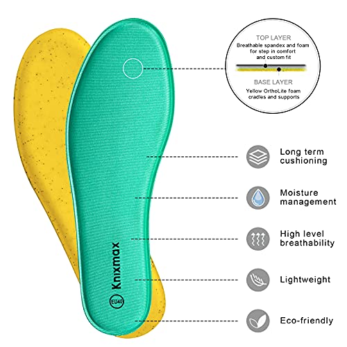 Knixmax Plantillas Memory Foam para Zapatos de Mujer y Hombre, Plantillas Confort Amortiguadoras Cómodas y Flexibles para Trabajo, Deportes, Caminar, Senderismo, EU37 Verde