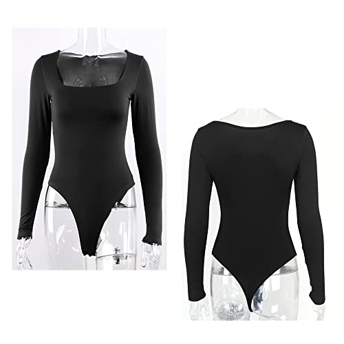 KOEMCY Body Mujer Sexy Bodies Vestir Manga Larga Elegante Mono de Negro Mujer Top Bodysuit (Negro, M)