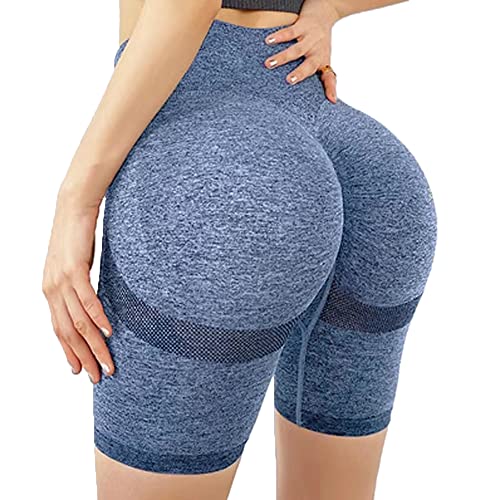 KOEMCY Pantalones Cortos Deportivos para Mujer Cintura Alta Shorts Mallas Elásticas Leggins Running Pantalones Cortos de Yoga para Fitness Deporte Running Ciclismo (Azul, S/M)