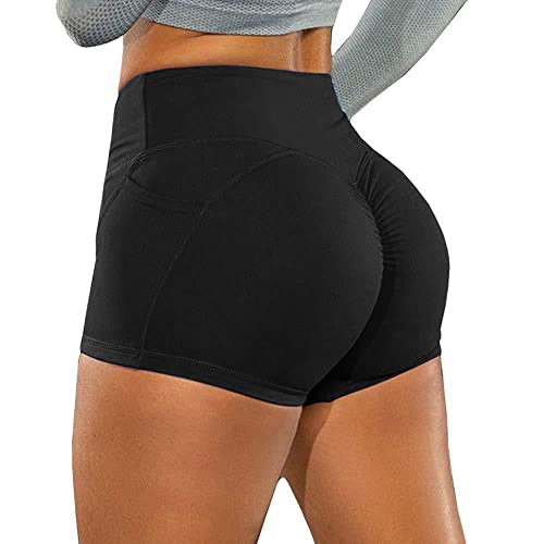 KOEMCY Pantalones Cortos Deportivos para Mujer Leggins Shorts Mallas Elásticas Leggins con Bolsillos Running Pantalones Cortos de Yoga para Deporte Pilate Ciclismo (as4, Alpha, jaspo_s, Negro, S)