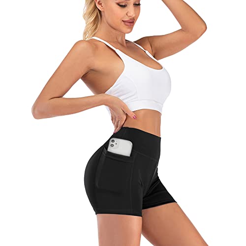 KOEMCY Pantalones Cortos Deportivos para Mujer Leggins Shorts Mallas Elásticas Leggins con Bolsillos Running Pantalones Cortos de Yoga para Deporte Pilate Ciclismo (as4, Alpha, jaspo_s, Negro, M)