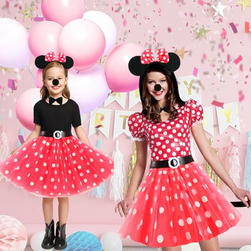 Kogmaworn Conjunto de falda tutú Red Disfraz Mujer Carnaval, Falda Tul Mujer, Tutu Niña + Diadema Mujer + Nariz + Corbata + Guantes Blancos + Cola para Fiesta Temática Cosplay