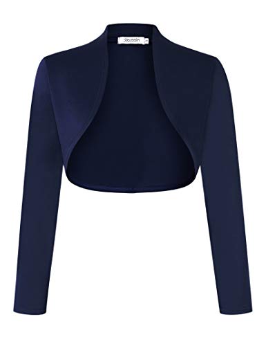 KOJOOIN Mujer Bolero Elegante Torera Cardigan Manga de 9/10 Fiesta Mujer Shrug Azul Marino M