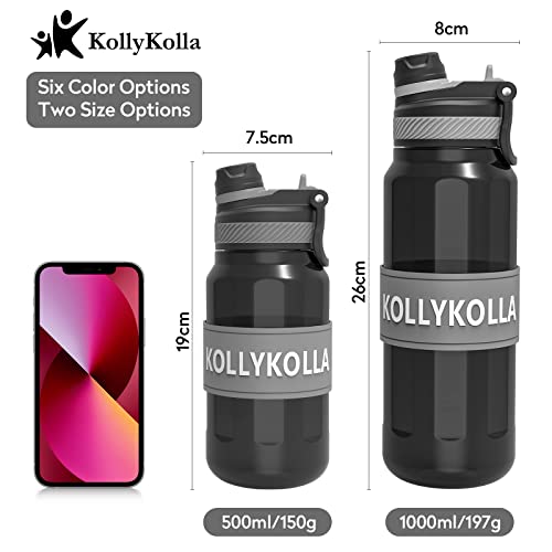 KollyKolla Botella Agua 1 Litro, Botella de Agua Deportiva con Pajita Tritan sin BPA, Reutilizable Botellas de Agua, Botella Agua Gimnasio para Niños & Adultos, Deporte, Oficina