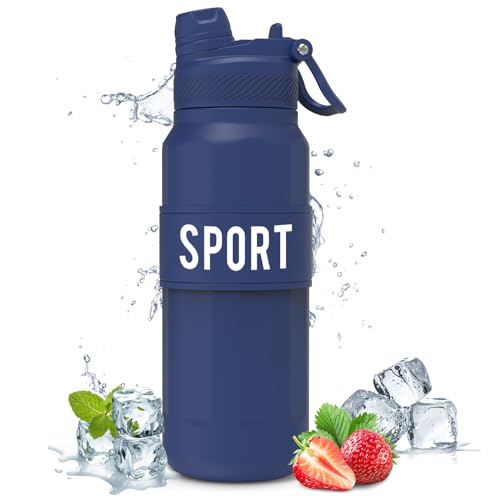 KollyKolla Botellas de Agua 1 Litro, Botella Agua Deporte con Paja, Tapa para Dos Formas de Beber, Botella de Agua Sin BPA, Reutilizable Botella Gimnasio Plastico para Gimnasio, Running, Bicicleta