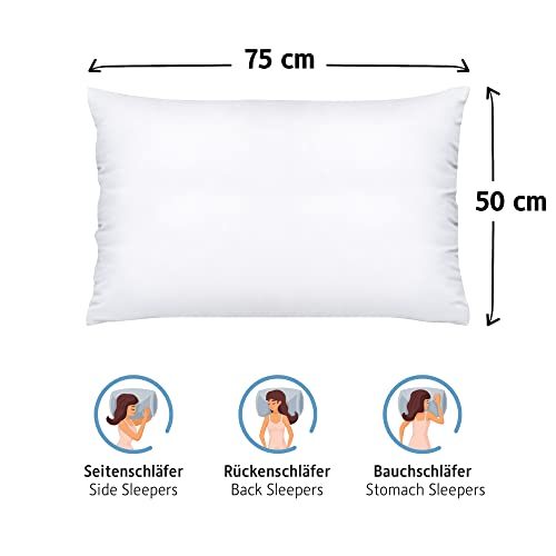 Komfortec Almohada de 50 x 75 cm, Juego de 2 Unidades, Relleno de Almohada de 800 g con Costura Interior (Blanco)