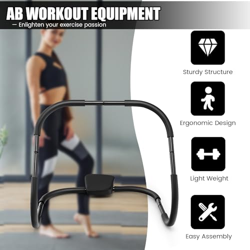 KOMFOTTEU AB Trainer - Aparato de abdominales con reposacabezas acolchado, entrenamiento para culturismo, carga de 100 kg, material deportivo en casa, acero y espuma (Negro)