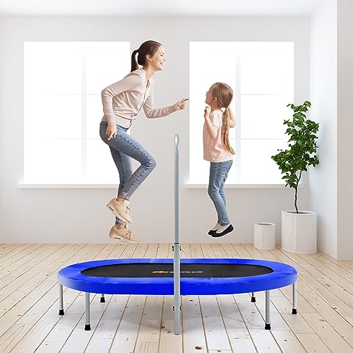 KOMFOTTEU Trampolín de Fitness para 2 Personas, Cama Elástica con Mngo Ajustable en 5 Niveles, Mini Trampolín Plegable con Carga de 150 kg, Cubierta Acolchada de Seguridad, para Niños y Adultos