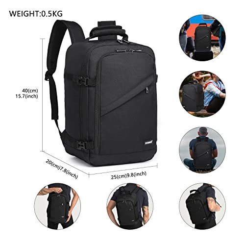 Kono Mochila 40x20x25 Bajo Asiento Ryanair Cabina de Vuelo Bolsa de Viaje Equipaje de Mano Bandolera 20L (Negro)