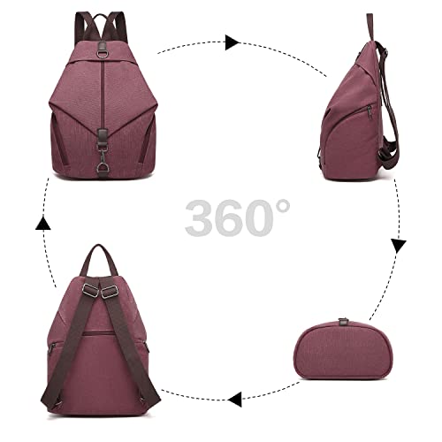 Kono Mochila de Lona, Bolso Antirrobo para Mujer, Casual Mochila con Estilo Vintage, Gran Capacidad, para Trabajo, Escuela, Universidad, Viajes Diarios(Burdeos)