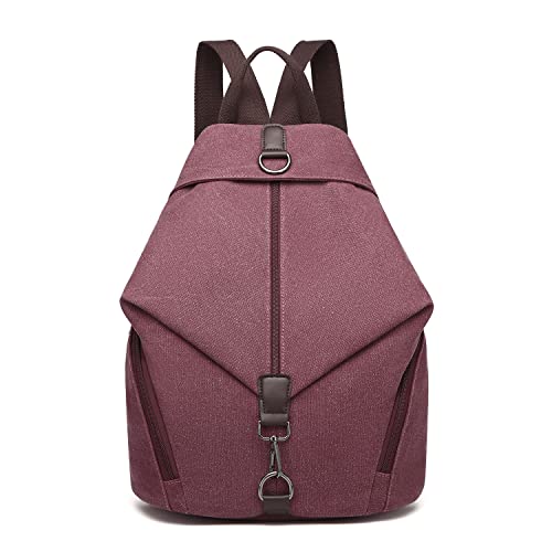 Kono Mochila de Lona, Bolso Antirrobo para Mujer, Casual Mochila con Estilo Vintage, Gran Capacidad, para Trabajo, Escuela, Universidad, Viajes Diarios(Burdeos)