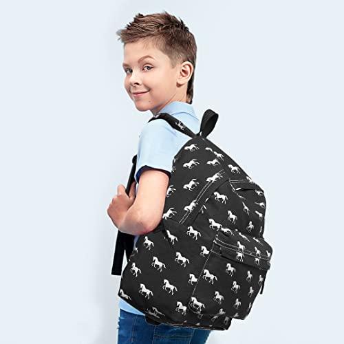 Kono Mochila escolar para niños y niñas diseño de caballo de lona para estudiantes y adolescentes Mochilas infantiles (negro)