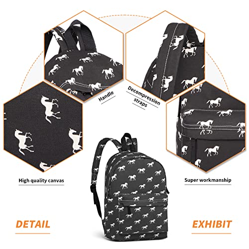 Kono Mochila escolar para niños y niñas diseño de caballo de lona para estudiantes y adolescentes Mochilas infantiles (negro)