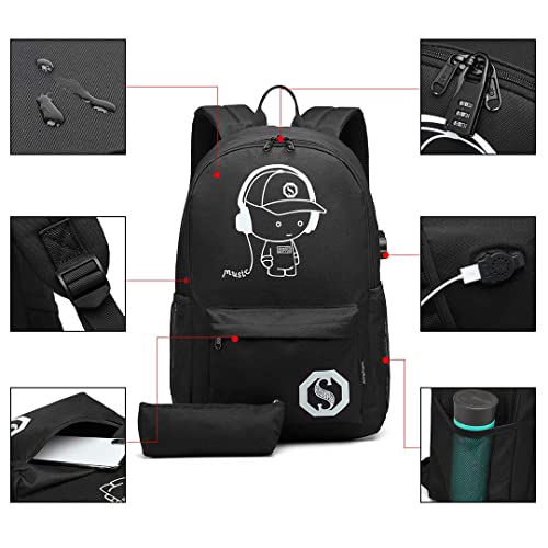 Kono Mochilas Escolares Mochilas Tipo Casual Mochila Universitaria Adolescente Mochila Colegio Impermeable Ligera Unisex Mochila Instituto Grande Mochila Portátil 15,6 Pulgada Anime Luminoso Daypack