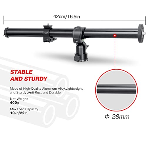 Koolehaoda 42cm Brazo de Extensión para Trípode,Columna Central Horizontal Giratorio de 360​​​​° para Fotografía Macro de Estudio al Aire Libre,Carga de hasta 10kg