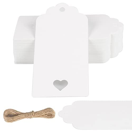 KOSHIFU 50 Piezas Etiquetas Regalo de Papel Kraft Blancas con Cuerda de Yute de 10M Etiquetas Boda Personalizadas Etiquetas para Bolsas de Regalo Boda Anniversario San Valentín Cumpleaños y Navidad