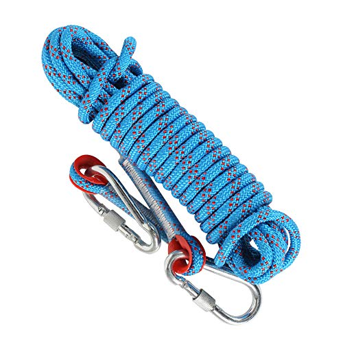 KOSHIFU Cuerda de Escalada de 10 m Cuerda de Seguridad con 2 Mosquetones, Cuerda Trenzada de Nailon de 8 mm de Diámetro, Cuerda de para Caídaspara Exterior Montañismo Camping