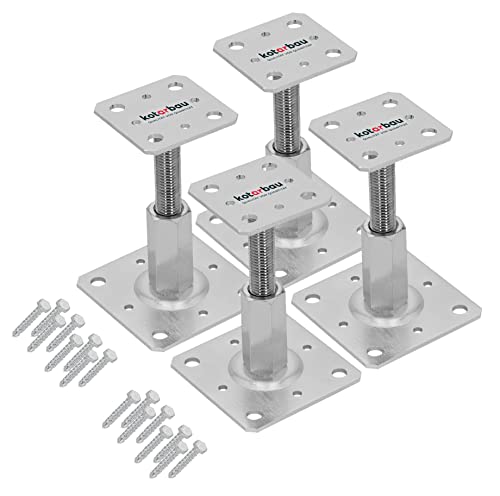 KOTARBAU® Juego de 4 soportes para postes, 80 x 80 mm, altura regulable de 90 a 150 mm, galvanizado, para atornillar, base de apoyo, base de suelo, base de hormigón, regulable