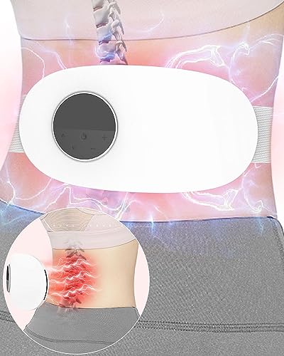 Kouric Electroestimulador Abdominal/Lumbar, para Aliviar el Dolor y Aliviar la Fatiga, con Función EMS/Calefacción/Masaje, Cinturón de Masaje, 16 Niveles de Intensidad, Regalo Mujer/Hombre(Blanco)