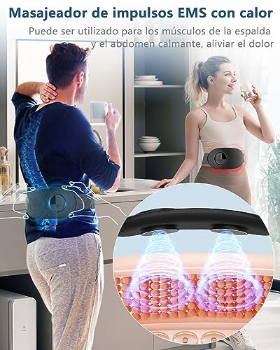 Kouric Electroestimulador Abdominal/Lumbar, para Aliviar el Dolor y Aliviar la Fatiga, con Función EMS/Calefacción/Masaje, Cinturón de Masaje, 16 Niveles de Intensidad, Regalo Mujer/Hombre(Negro)