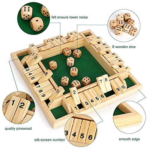 kramow Shut The Box Juego de Mesa para familias Juego Educativo para niños Juegos de Madera y Dados para Jugadores de Party