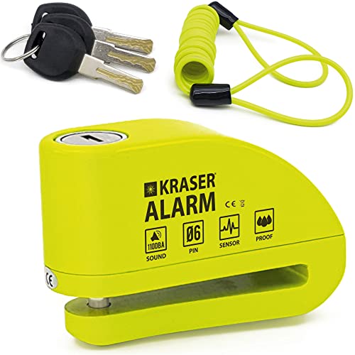 KRASER KR6Y Candado Moto Disco Alarma 110db Reforzado, Impermeable, Universal Motos Scooters Bicicletas, Cable Recordatorio, Mochila, Antirrobo Pinza Moto