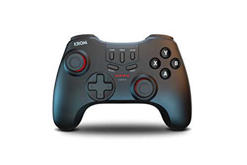 KROM Gamepad KENZO -NXKROMKNZ- alambrico e inalambrico, diseñado para competicion, botones configurables, PC, SWITCH, ANDROID, IOS, PS3, PS4, Soporte Smartphone, Negro