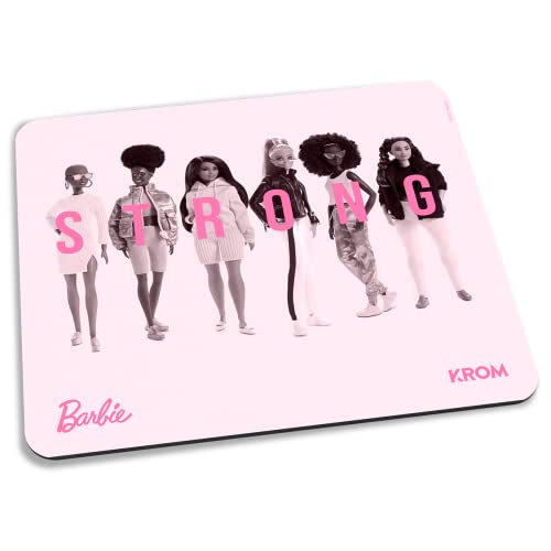 KROM Kit teclado, ratón y alfombrilla edición Barbie KANDY - Teclado membrana LED Blanco, Ratón con sensor óptico 6400 DPI, Alfombrilla de goma suave y resistente, layout español, color rosa