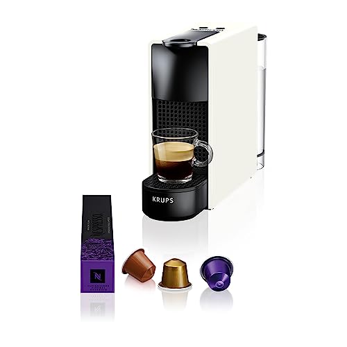 Krups Nespresso Essenza Mini XN1101 - Cafetera monodosis de cápsulas Nespresso, compacta, 2 programas de café,19 bares, apagado automático, color blanco, incluye kit bienvenida