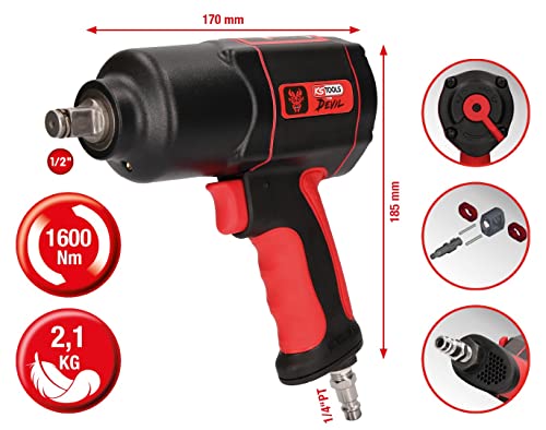 KS Tools 515.1200 Atornillador de impacto neumático de alta potencia de 1/2" THE DEVIL, 1600 Nm