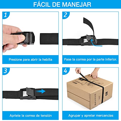 Kshineni Correa de Amarre, 4 Piezas Cinchas de Amarre con Correas Tensoras de Presión 2,5 m x 25 mm para Portaequipajes de Coche, Portabicicletas, Surf, Bicicleta