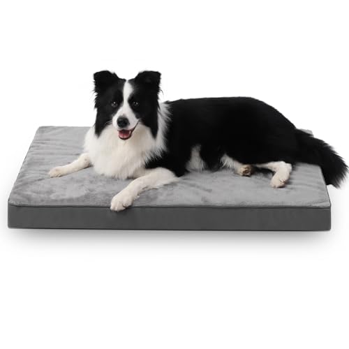 KSIIA Camas Perro Ortopédica Grande, 90x55cm, Cama para Perros L, Colchon Cojín Colchoneta Perro Desenfundable, Cama Mascota Lavable a Máquina Relleno Grueso Fondo Antideslizante Dog Bed, Gris Oscuro