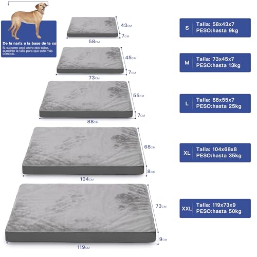 KSIIA Camas Perro Ortopédica Grande, 90x55cm, Cama para Perros L, Colchon Cojín Colchoneta Perro Desenfundable, Cama Mascota Lavable a Máquina Relleno Grueso Fondo Antideslizante Dog Bed, Gris Oscuro