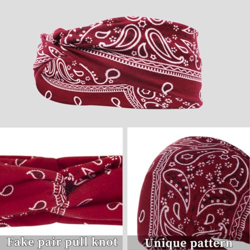 KSIUW Diadema Ancha Mujer - 4 pcs Pañuelos Cabeza Elastica Deportiva Turbantes Nudo Hippie Fiesta Bandana Cinta Bohemia para el Cabello, Diademas para Turbante para El Maquillaje